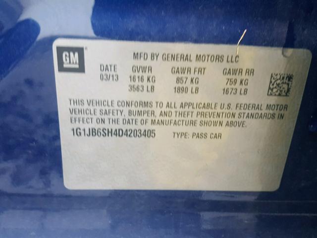 1G1JB6SH4D4203405 - 2013 CHEVROLET SONIC LS 蓝色 照片 10