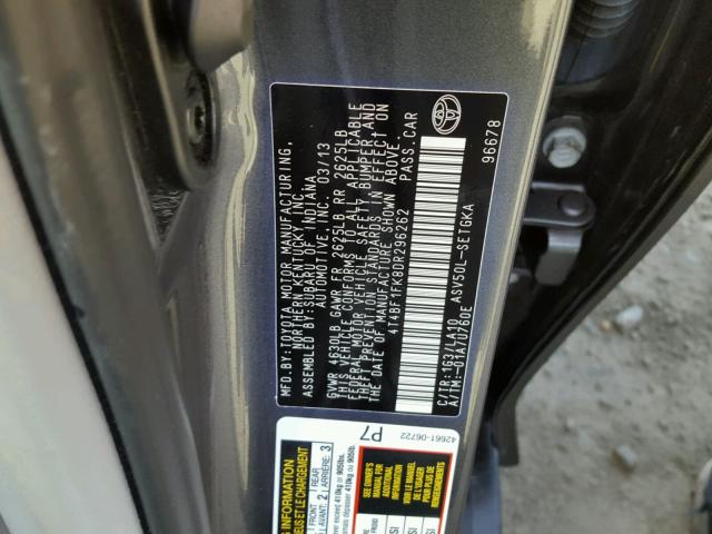 4T4BF1FK8DR296262 - 2013 TOYOTA CAMRY L GRAY photo 10