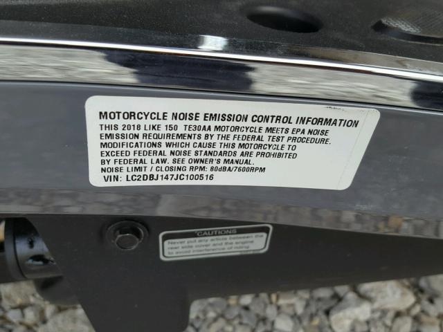 LC2DBJ147JC100516 - 2018 KYMCO USA INC LIKE  GRAY photo 10