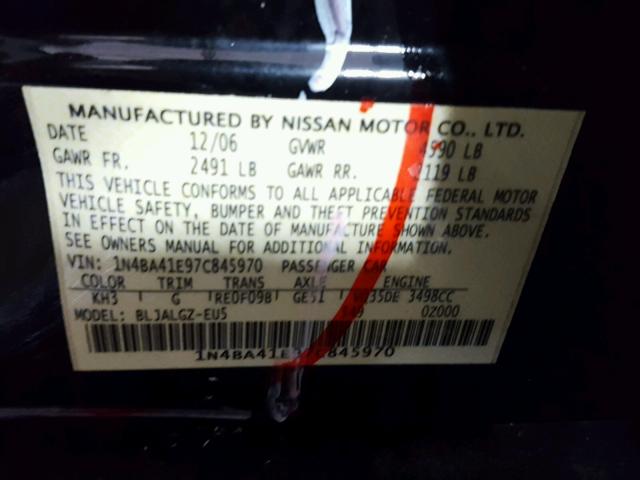 1N4BA41E97C845970 - 2007 NISSAN MAXIMA SE BLACK photo 10