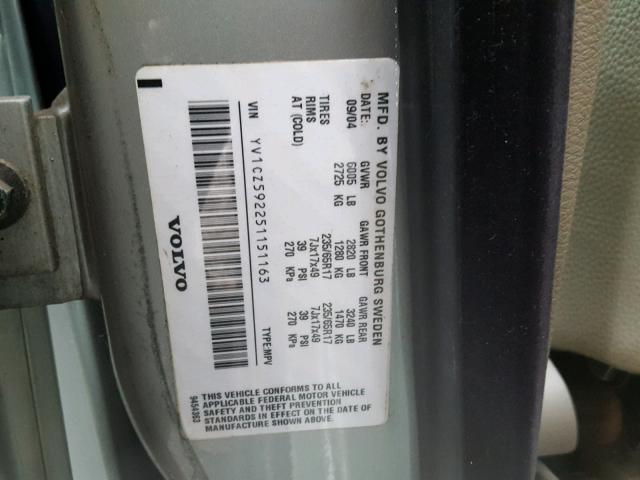 YV1CZ592251151163 - 2005 VOLVO XC90 GRAY photo 10