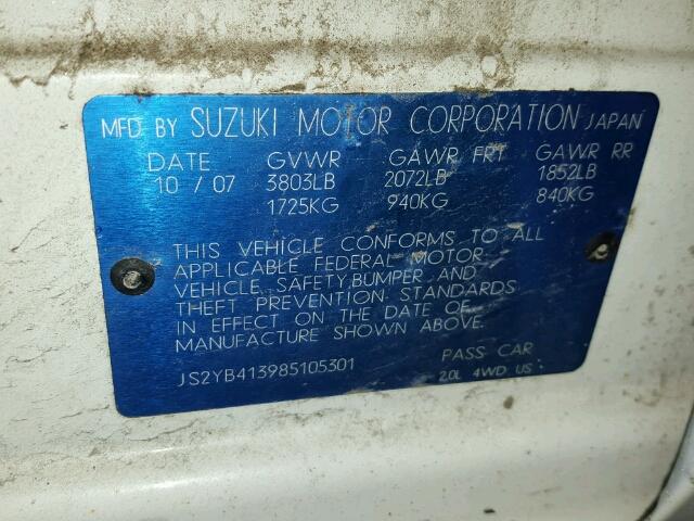 JS2YB413985105301 - 2008 SUZUKI SX4 BASE WHITE photo 10