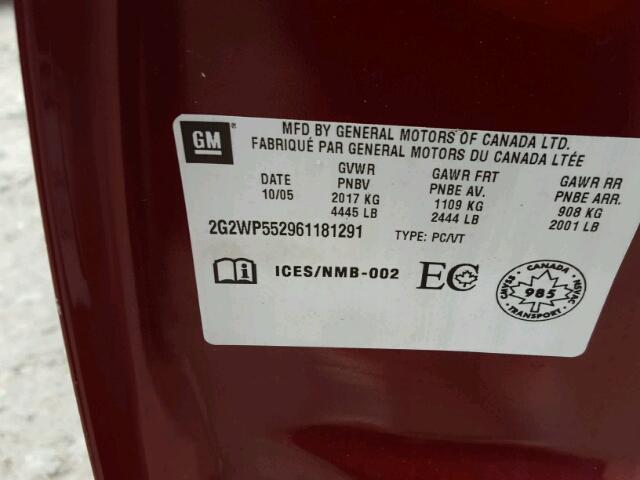 2G2WP552961181291 - 2006 PONTIAC GRAND PRIX RED photo 10