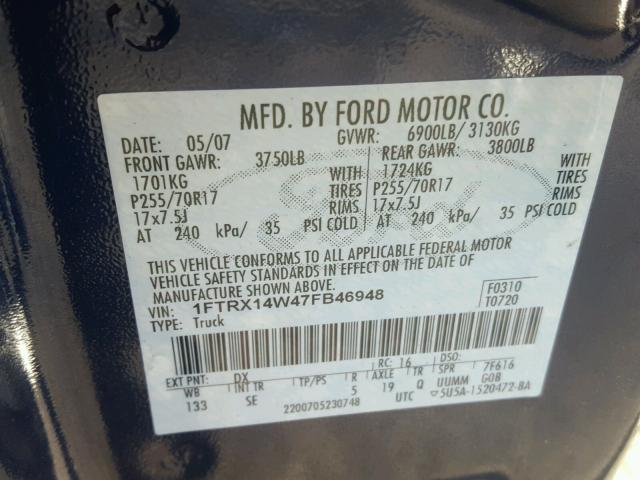 1FTRX14W47FB46948 - 2007 FORD F150 BLUE photo 10