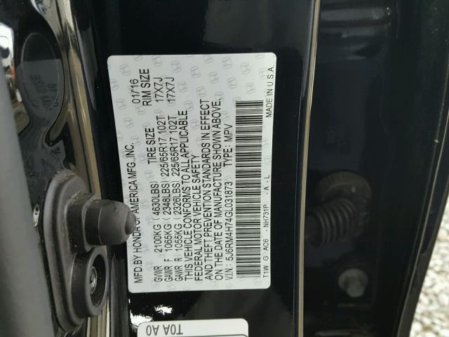 5J6RM4H74GL031873 - 2016 HONDA CR-V EXL 黑色 照片 10