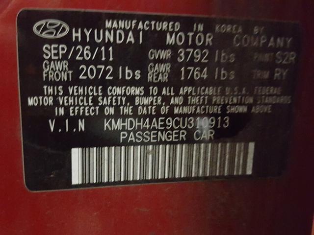 KMHDH4AE9CU310913 - 2012 HYUNDAI ELANTRA GL RED photo 10