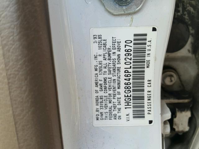 1HGEG8646PL029670 - 1993 HONDA CIVIC DX WHITE photo 10