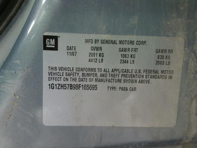 1G1ZH57B98F165695 - 2008 CHEVROLET MALIBU 1LT BLUE photo 10