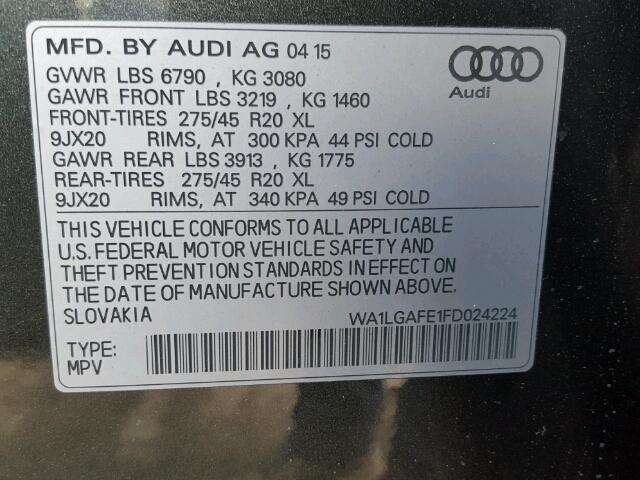 WA1LGAFE1FD024224 - 2015 AUDI Q7 PREMIUM GRAY photo 10