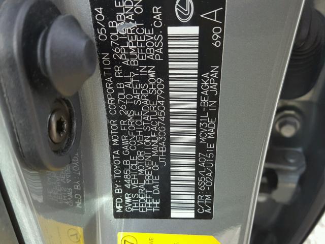 JTHBA30G745047909 - 2004 LEXUS ES 330 GRAY photo 10