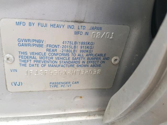 JF1SF656X2H732038 - 2002 SUBARU FORESTER S GRAY photo 10