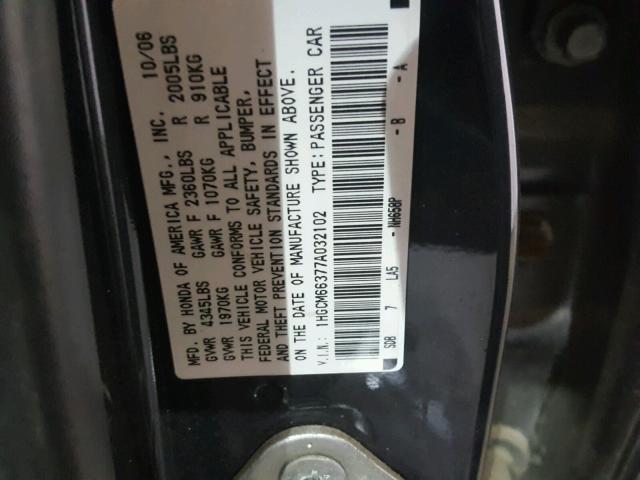 1HGCM66377A032102 - 2007 HONDA ACCORD LX BLACK photo 10