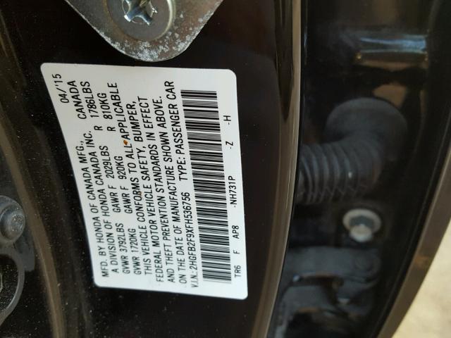 2HGFB2F9XFH536756 - 2015 HONDA CIVIC EXL BLACK photo 10