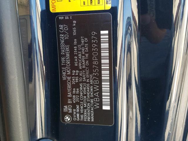 WBAWB73578P039379 - 2008 BMW 335 I BLUE photo 10