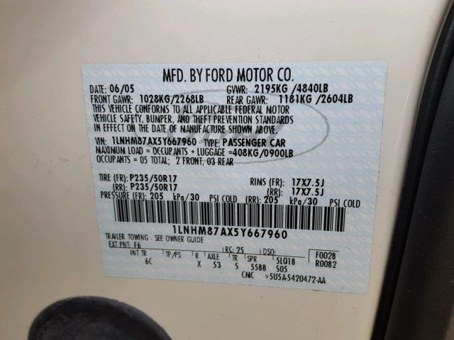 1LNHM87AX5Y667960 - 2005 LINCOLN LS 白色 照片 10