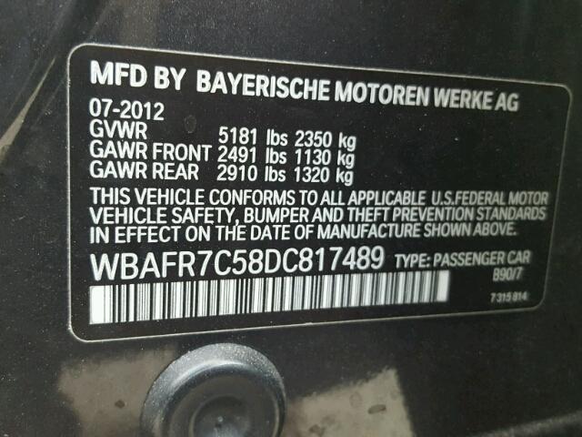 WBAFR7C58DC817489 - 2013 BMW 535 I BLACK photo 10