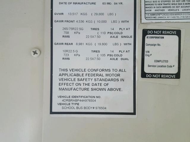 4DRBRABP44A976504 - 2004 IC CORPORATION 3000 ყვითელი ფოტო 10