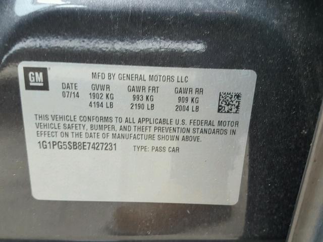 1G1PG5SB8E7427231 - 2014 CHEVROLET CRUZE LTZ CHARCOAL photo 10