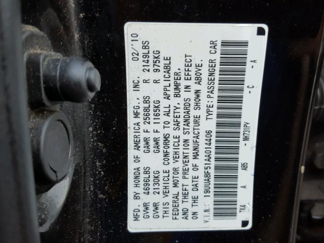 19UUA8F51AA014406 - 2010 ACURA TL BLACK photo 10