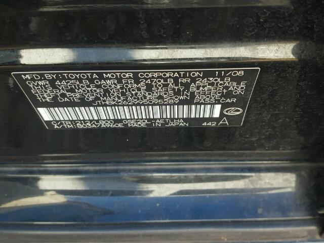 JTHBK262995095289 - 2009 LEXUS IS 250 BLACK photo 10