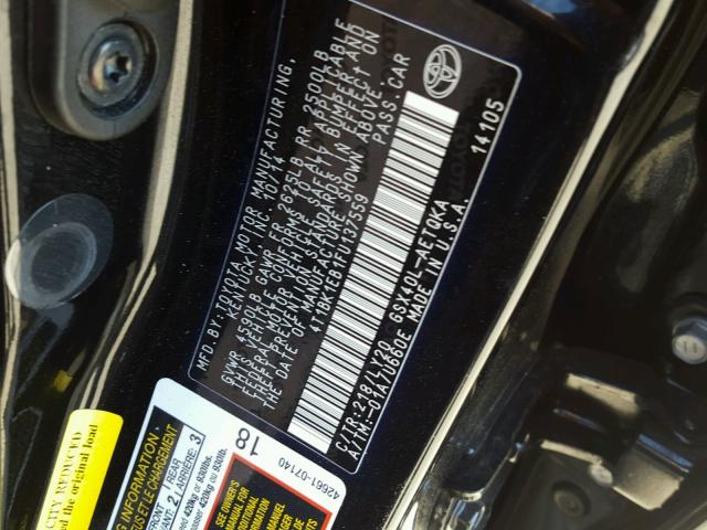 4T1BK1EB1FU137559 - 2015 TOYOTA AVALON XLE 黑色 照片 10