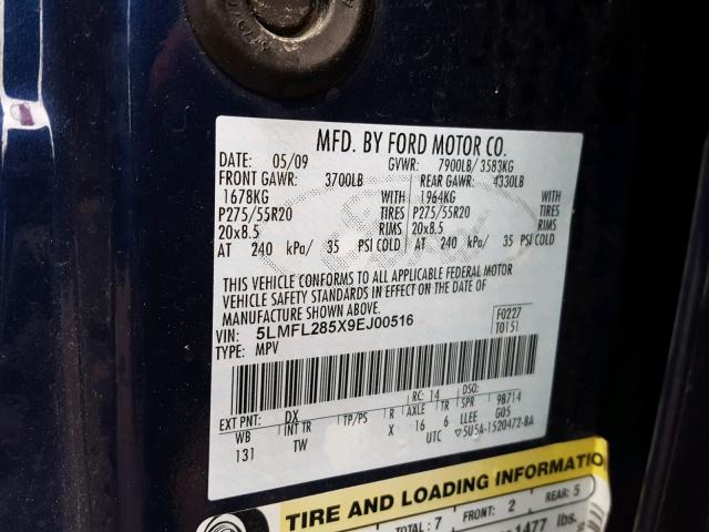 5LMFL285X9EJ00516 - 2009 LINCOLN NAVIGATOR Niebieski zdjęcie 10