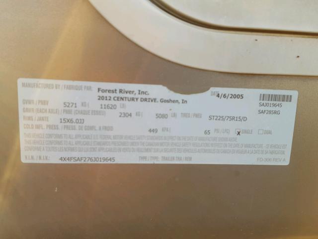 4X4FSAF276J019645 - 2006 WILDWOOD SANDPIPER TWO TONE photo 10