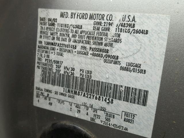 1LNHM87A22Y681458 - 2002 LINCOLN LS 灰色 照片 10