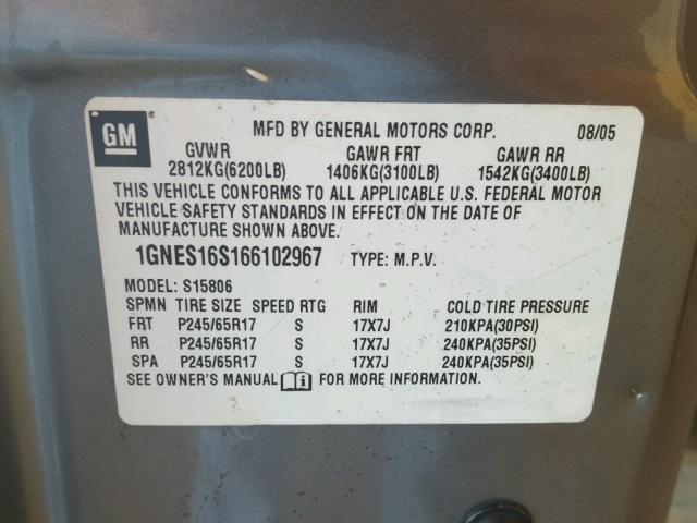 1GNES16S166102967 - 2006 CHEVROLET TRAILBLAZE TAN photo 10