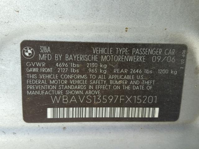 WBAVS13597FX15201 - 2007 BMW 328 IT SILVER photo 10