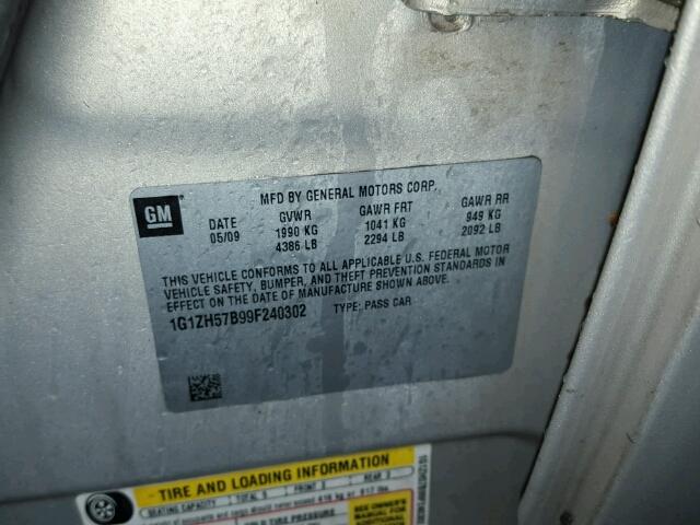 1G1ZH57B99F240302 - 2009 CHEVROLET MALIBU 1LT TAN photo 10