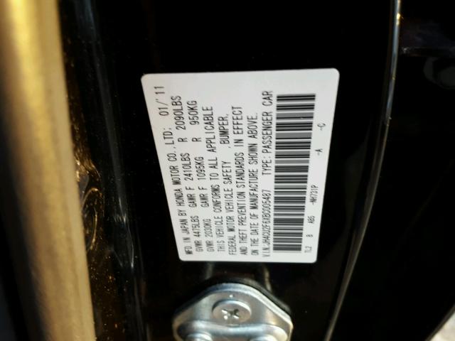 JH4CU2F6XBC005487 - 2011 ACURA TSX BLACK photo 10