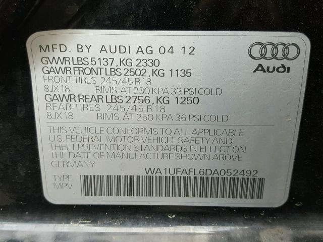 WA1UFAFL6DA052492 - 2013 AUDI A4 ALLROAD BLACK photo 10