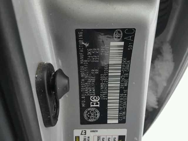 2T1BU40E29C153661 - 2009 TOYOTA COROLLA BA SILVER photo 10