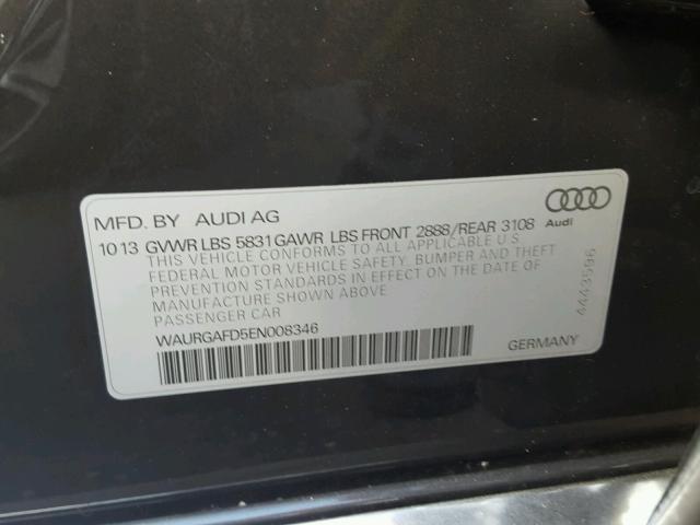 WAURGAFD5EN008346 - 2014 AUDI A8 L QUATT BLACK photo 10