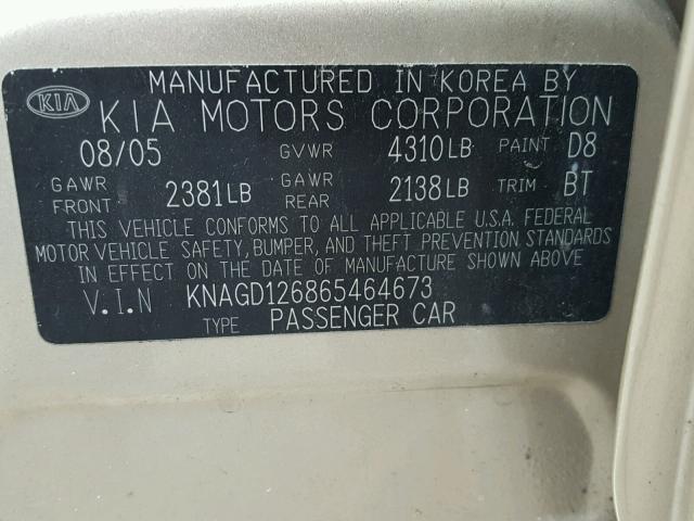 KNAGD126865464673 - 2006 KIA OPTIMA LX GOLD photo 10