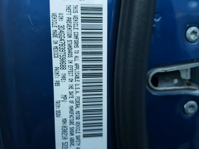 3D4GG47B39T590688 - 2009 DODGE JOURNEY SE BLUE photo 10