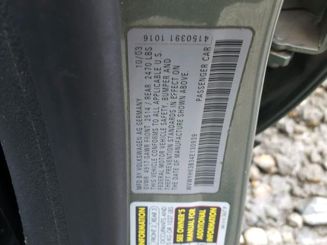 WVWYH63B34E130939 - 2004 VOLKSWAGEN PASSAT GLX 绿色 照片 10