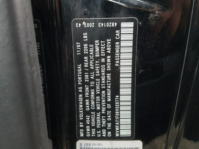 WVWFA71F08V029774 - 2008 VOLKSWAGEN EOS LUX 黑色 照片 10