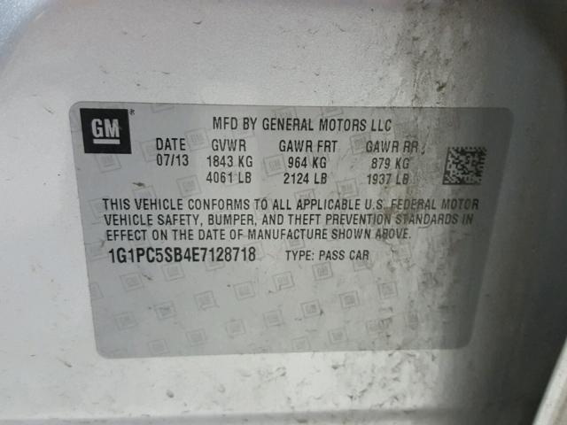 1G1PC5SB4E7128718 - 2014 CHEVROLET CRUZE LT SILVER photo 10