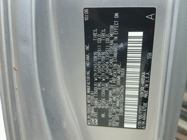 5TBRU34126S479424 - 2006 TOYOTA TUNDRA ACC SILVER photo 10