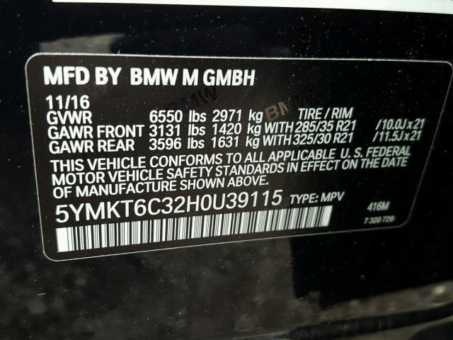 5YMKT6C32H0U39115 - 2017 BMW X5 M BLACK photo 10