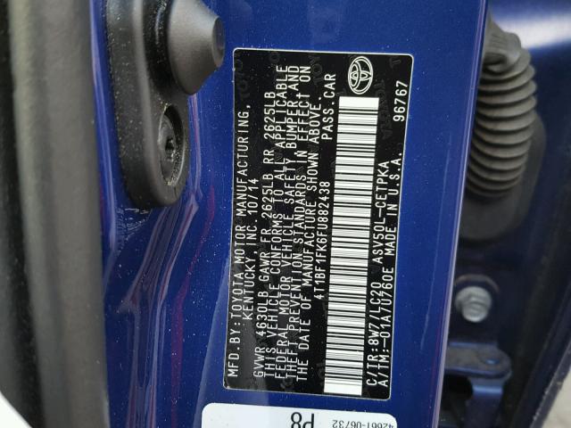 4T1BF1FK6FU882438 - 2015 TOYOTA CAMRY LE BLUE photo 10