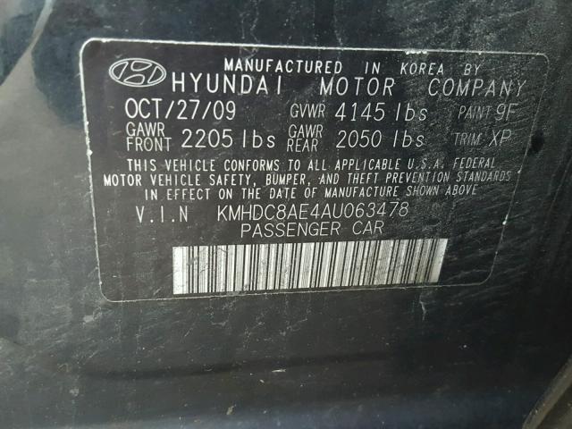 KMHDC8AE4AU063478 - 2010 HYUNDAI ELANTRA TO BLACK photo 10