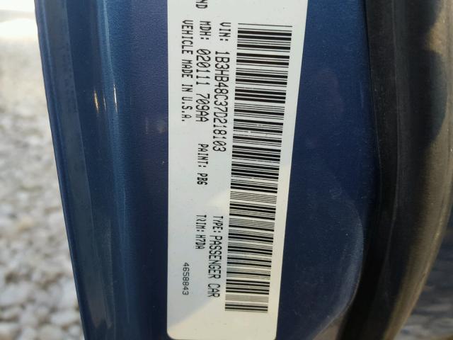 1B3HB48C37D218103 - 2007 DODGE CALIBER SX BLUE photo 10