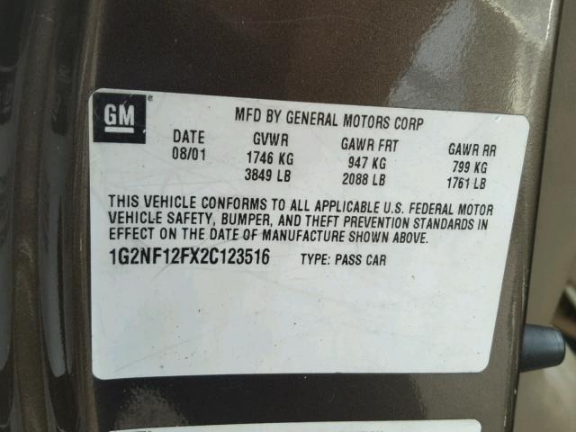 1G2NF12FX2C123516 - 2002 PONTIAC GRAND AM S Qızıl foto 10