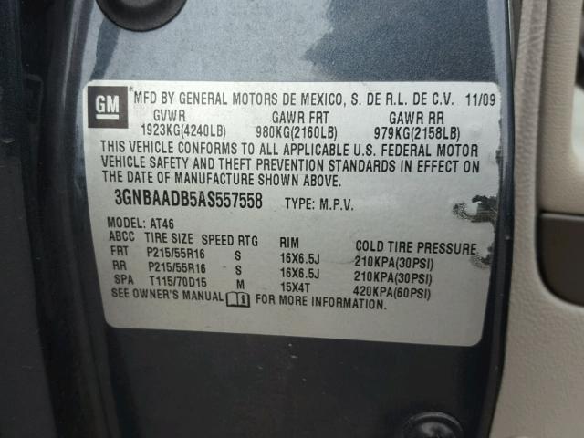 3GNBAADB5AS557558 - 2010 CHEVROLET HHR LS Gris foto 10