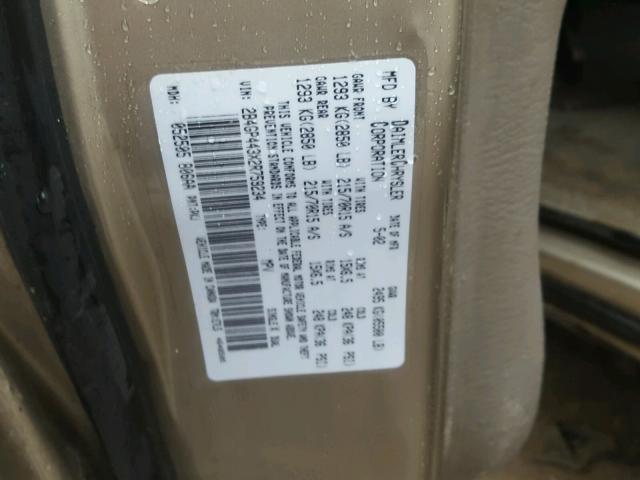 2B4GP443X2R759234 - 2002 DODGE GRAND CARA BEIGE photo 10