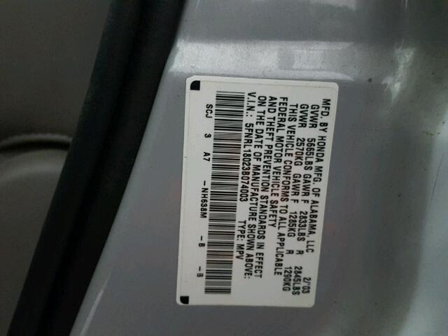 5FNRL18023B074003 - 2003 HONDA ODYSSEY EX SILVER photo 10