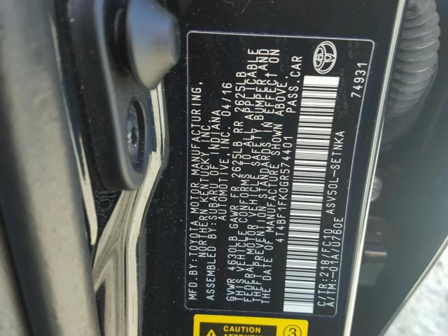 4T4BF1FK0GR574401 - 2016 TOYOTA CAMRY LE BLACK photo 10